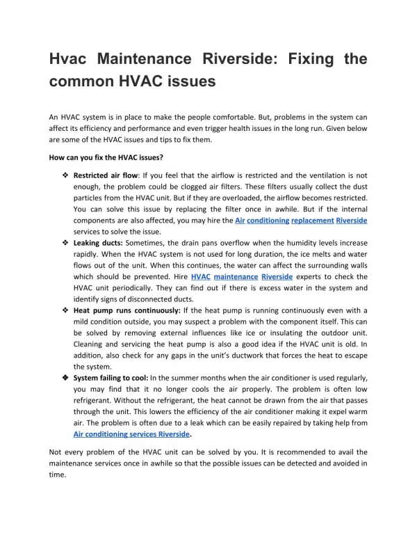 Hvac Maintenance Riverside: Fixing the common HVAC issues