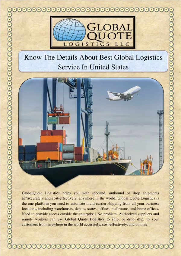 Know The Details About Best Global Logistics Service In United States