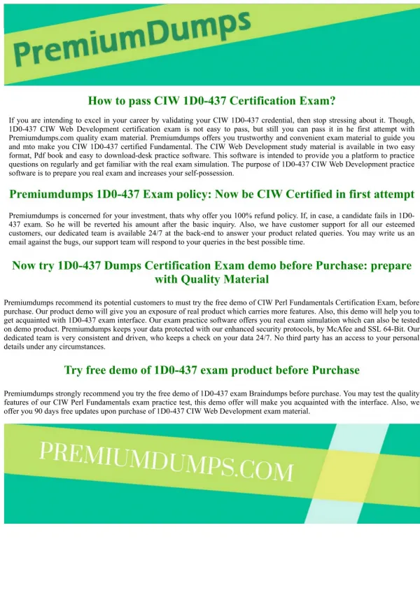 1D0-437 CIW Perl Fundamentals Web Development Exam Questions