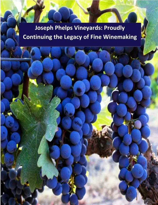 Joseph Phelps Vineyards: Proudly Continuing the Legacy of Fine Winemaking