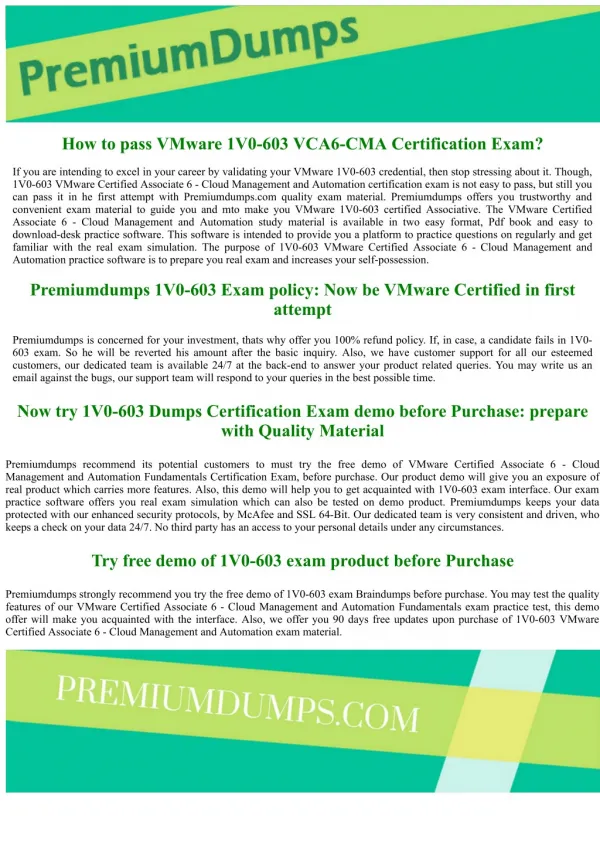 1V0-603 VMware updated 2017 Exam Questions
