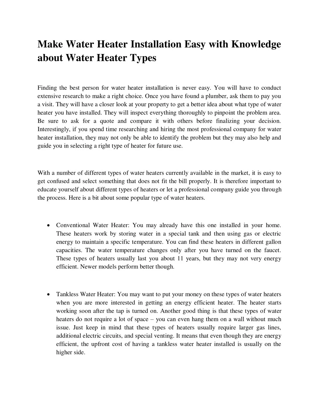 make water heater installation easy with