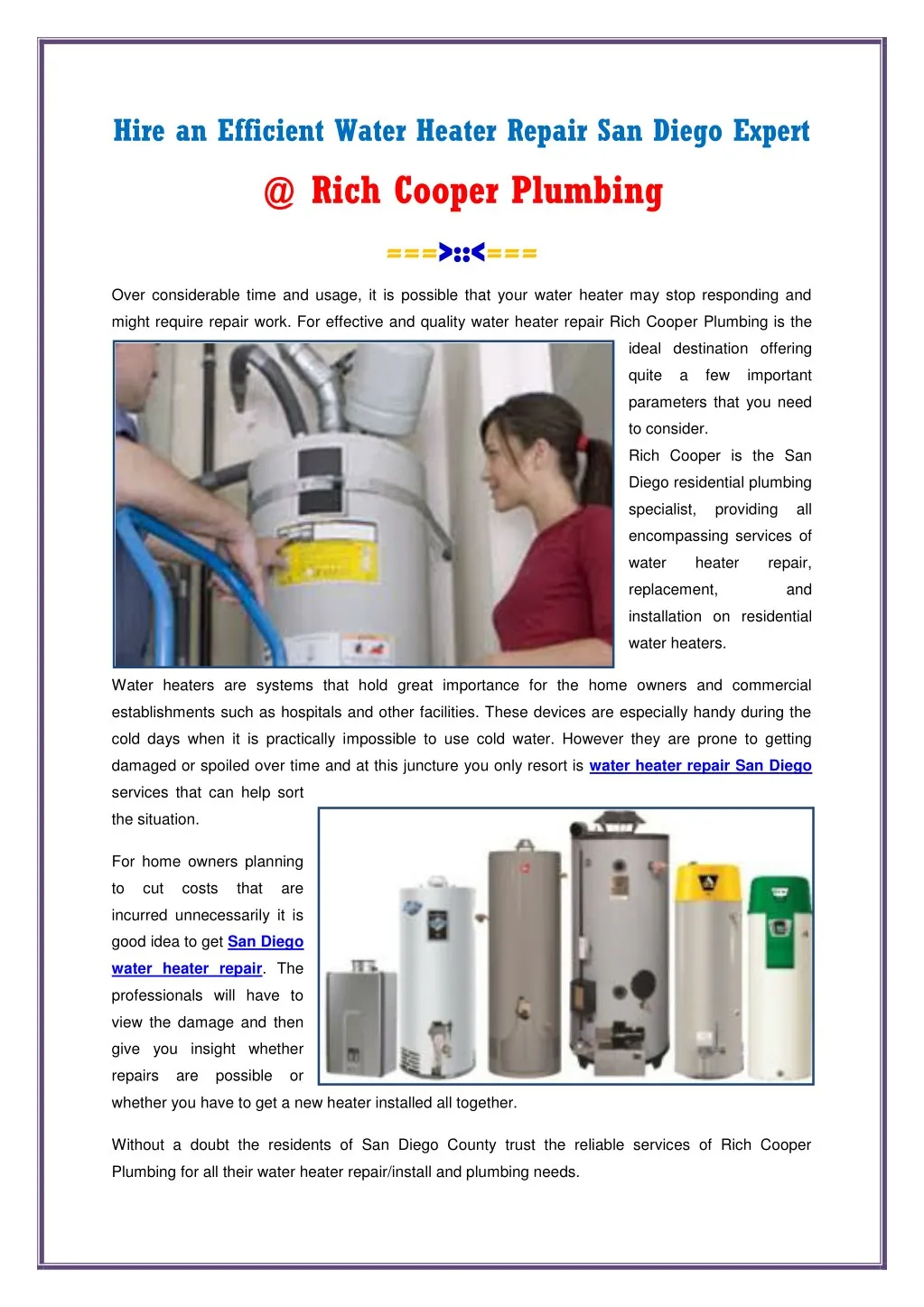 hire an efficient water heater repair san diego