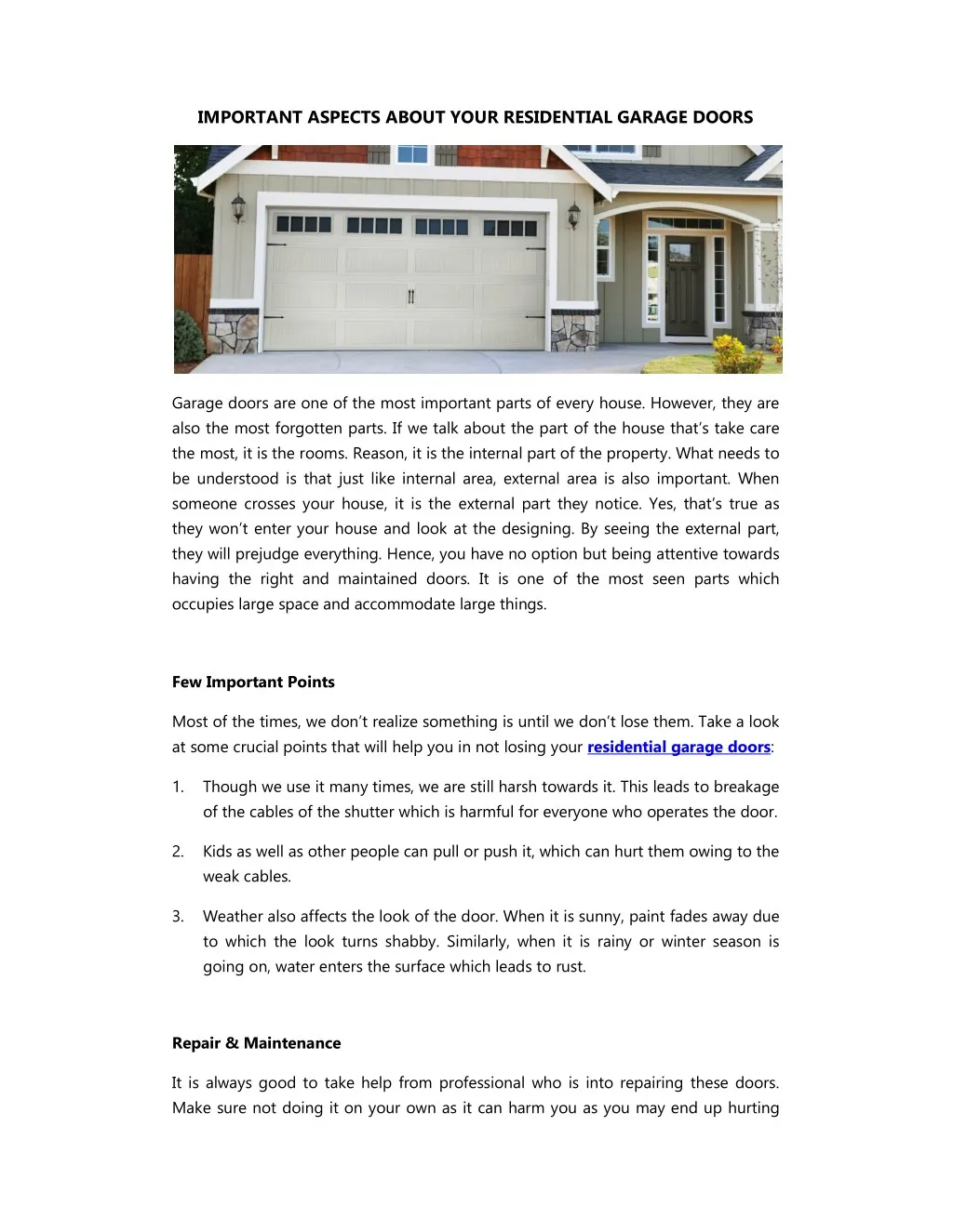 important aspects about your residential garage