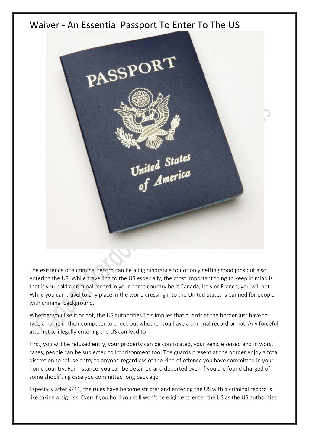 waiver an essential passport to enter to the us