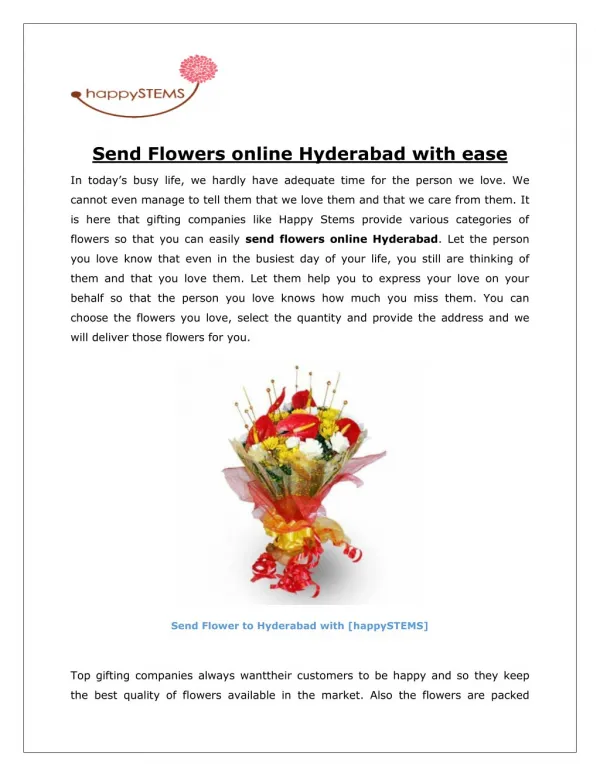 Send Flowers to Hyderabad via [happySTEMS]