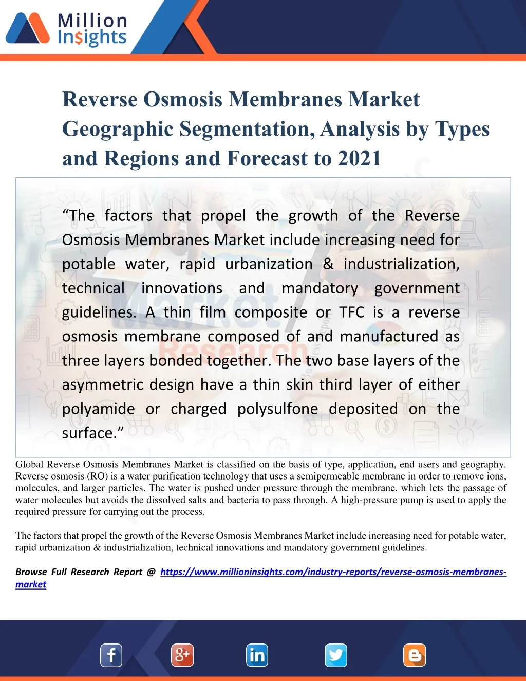 reverse osmosis membranes market geographic
