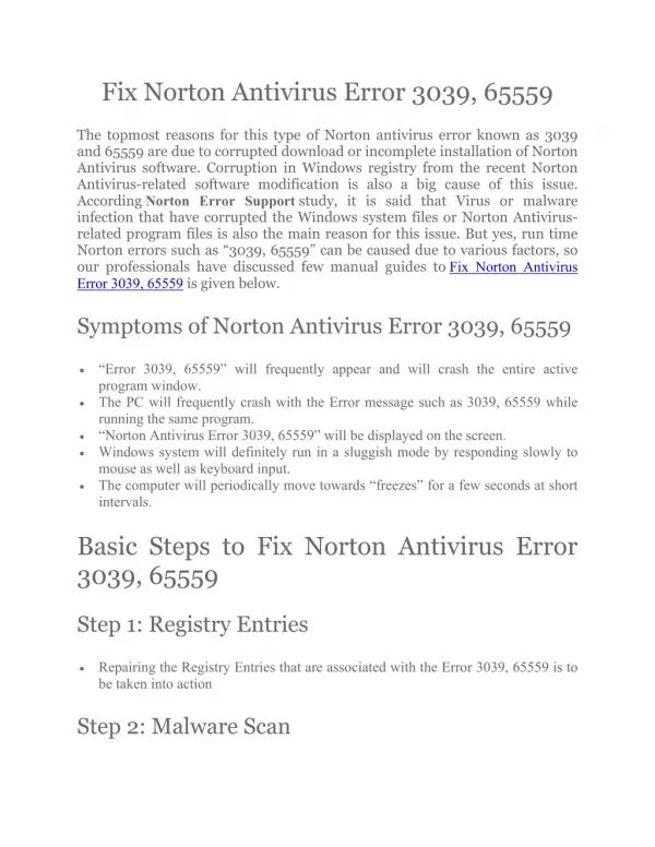 Fix Norton Antivirus Error 3039, 65559