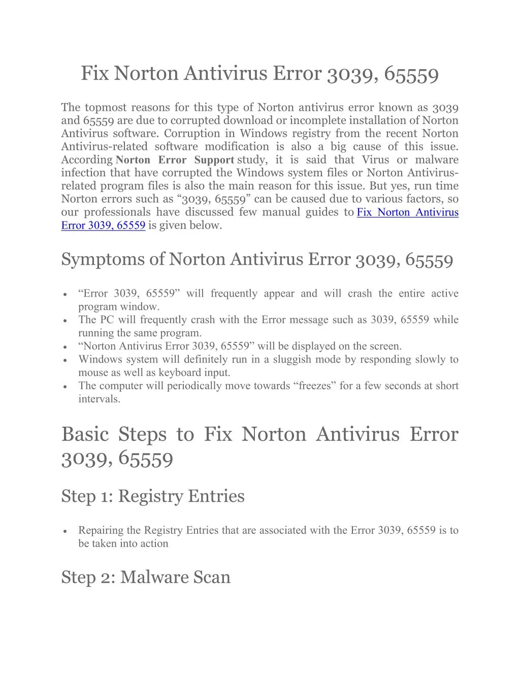 fix norton antivirus error 3039 65559
