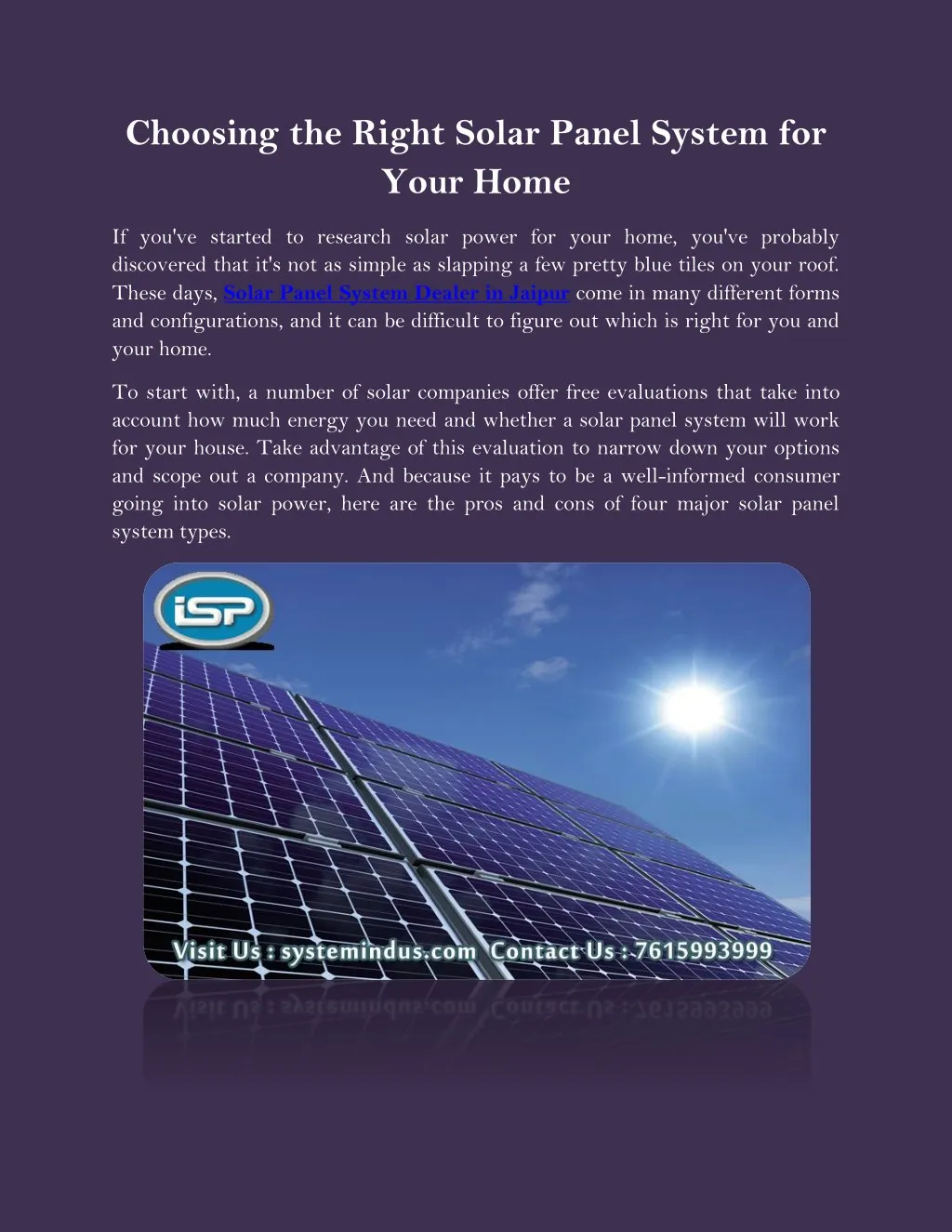 choosing the right solar panel system for your