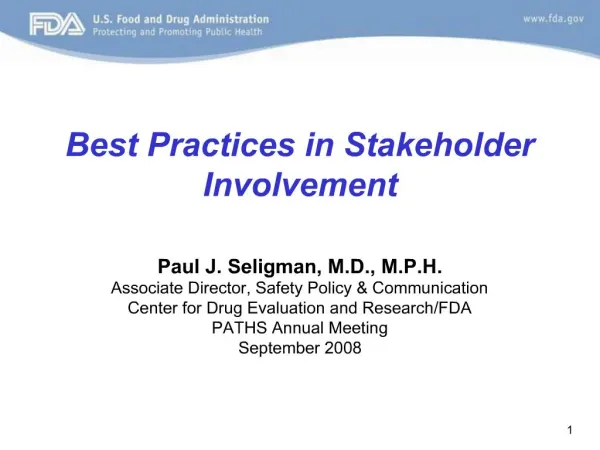 Best Practices in Stakeholder Involvement