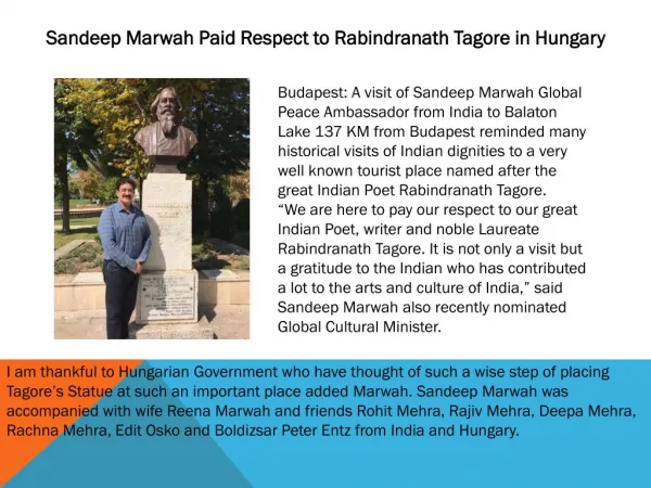 Sandeep Marwah Paid Respect to Rabindranath Tagore in Hungary