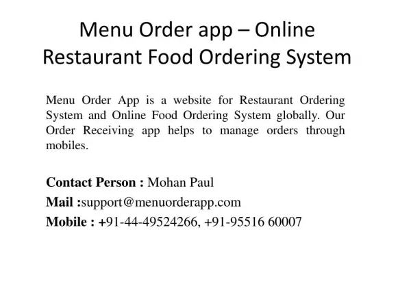 Menu Order app - Restaurant Online Food Ordering System