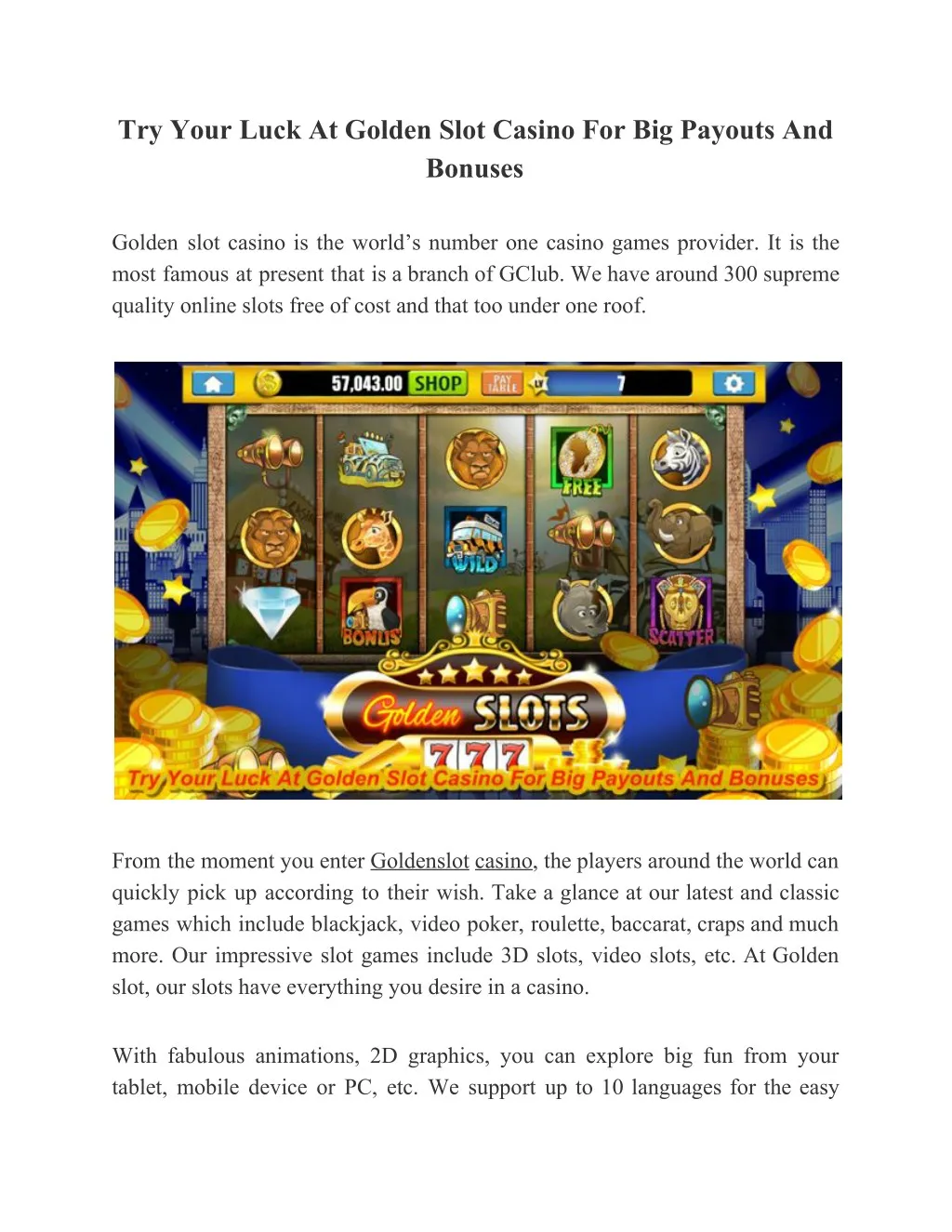 try your luck at golden slot casino