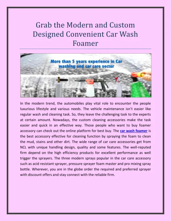 Grab the Modern and Custom Designed Convenient Car Wash Foamer