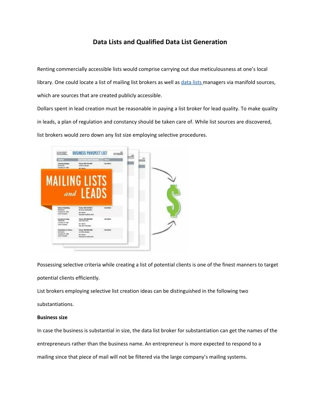 data lists and qualified data list generation