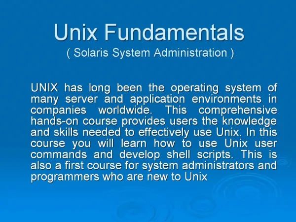 Unix Fundamentals Solaris System Administration