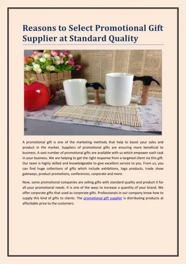 Reasons to Select Promotional Gift Supplier at Standard Quality