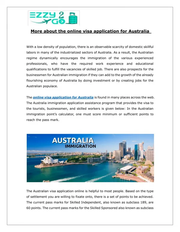 More about the online visa application for Australia