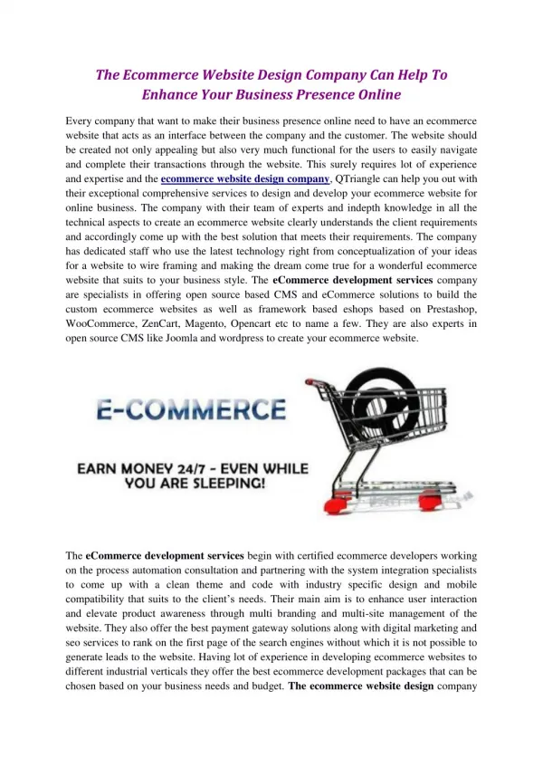 Ecommerce Website Design Compnay in India