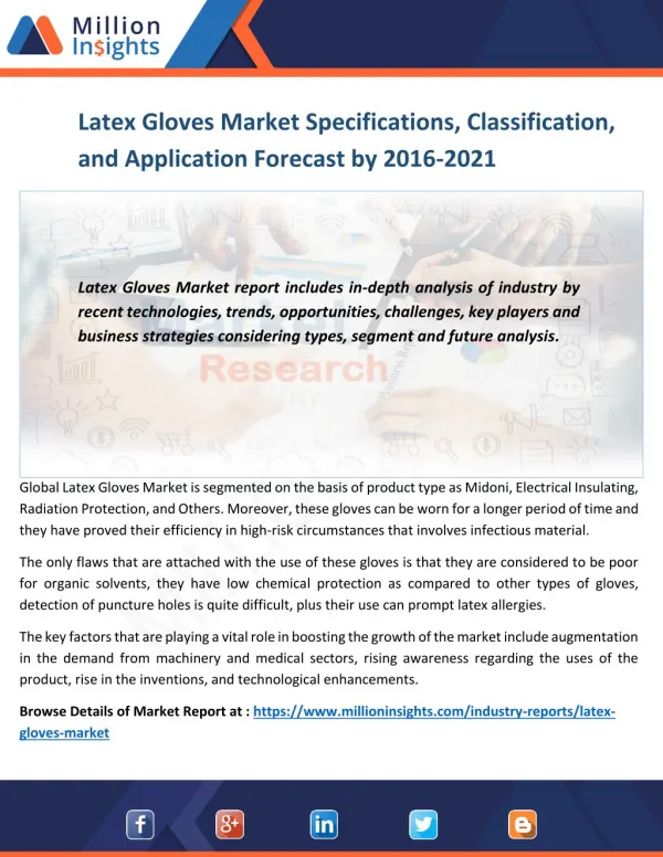 Latex Gloves Market Specifications, Classification, and Application Forecast by 2016-2021