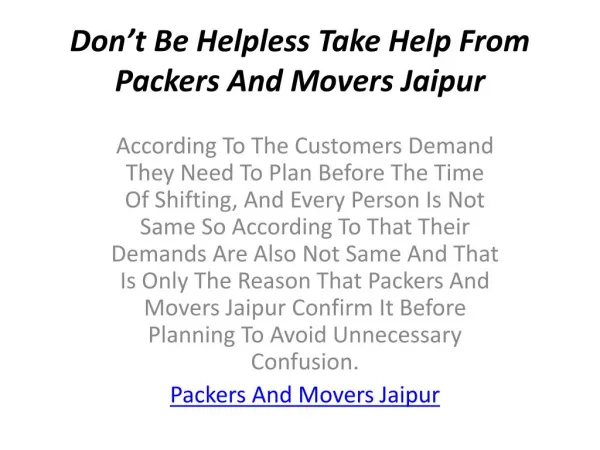 Don’t Be Helpless Take Help From Packers And Movers Jaipur