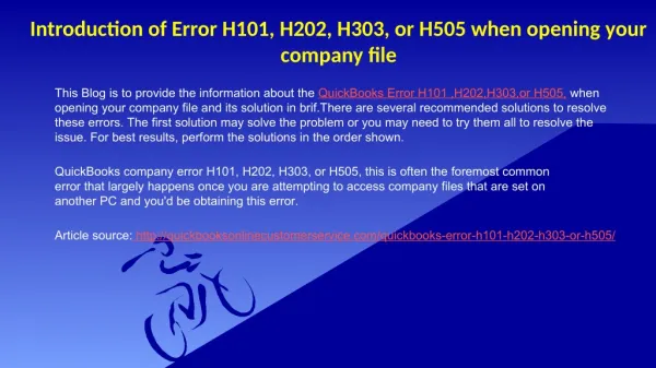 Introduction of Error H101, H202, H303, or H505 when opening your company file