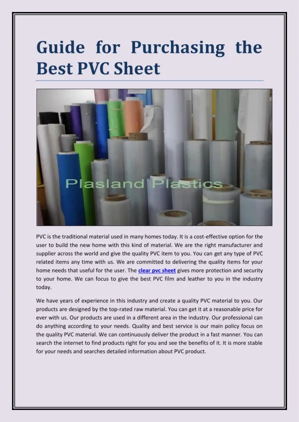 Guide for Purchasing the Best PVC Sheet