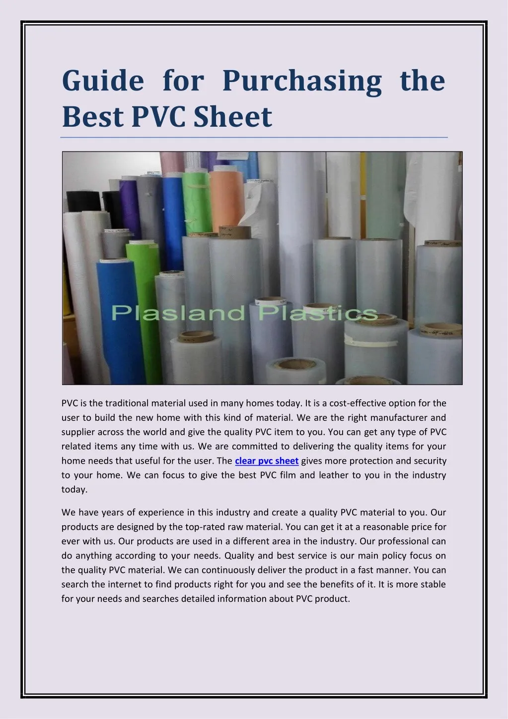 guide for purchasing the best pvc sheet