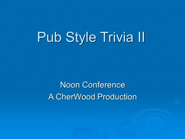 Pub Style Trivia II