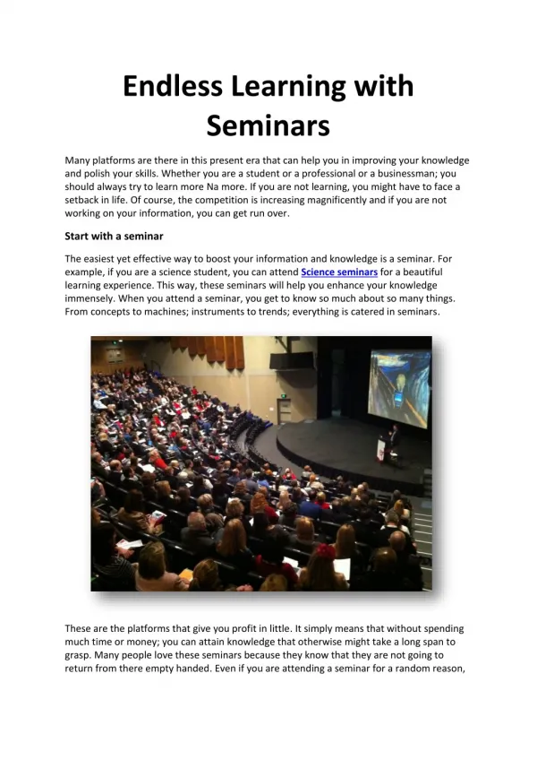 Endless Learning with Seminars