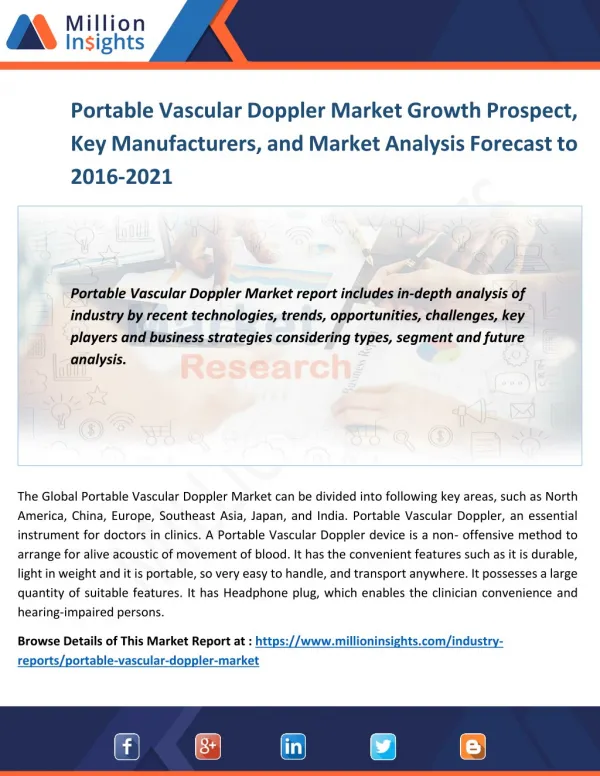 Portable Vascular Doppler Market Key Players, Production and Growth Rate Forecast by 2016-2021