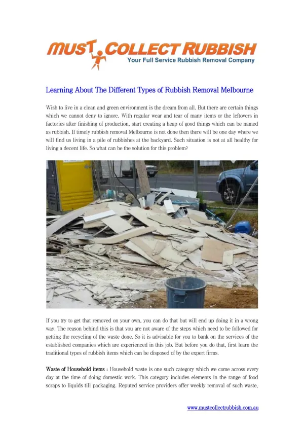 Learning About The Different Types of Rubbish Removal Melbourne