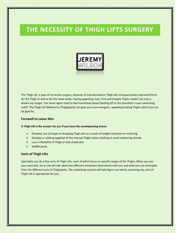 The Necessity of Thigh Lifts Surgery