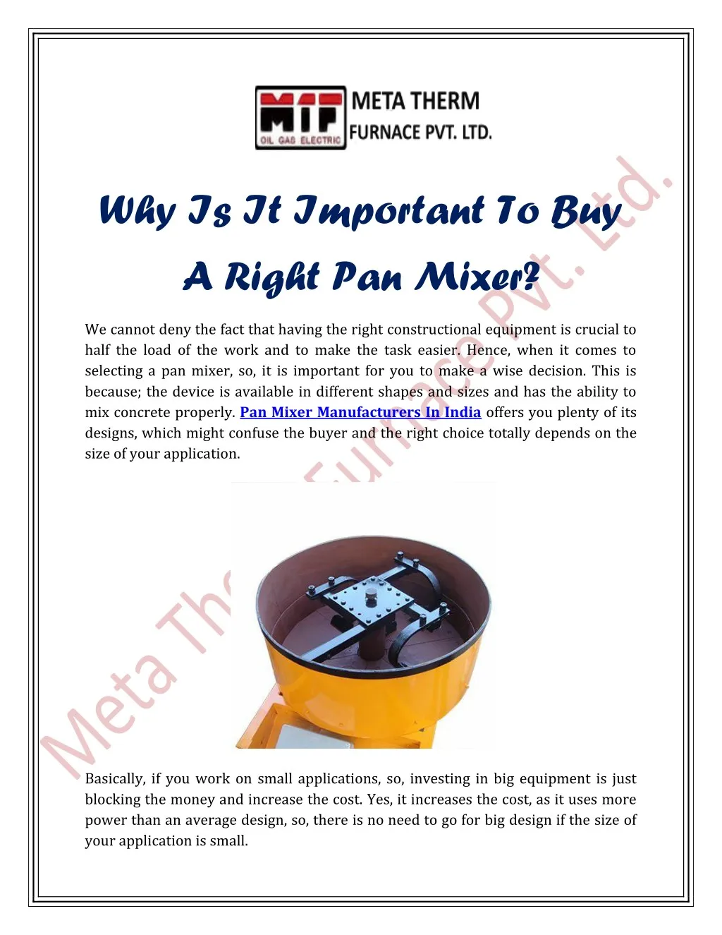 why is it important to buy a right pan mixer