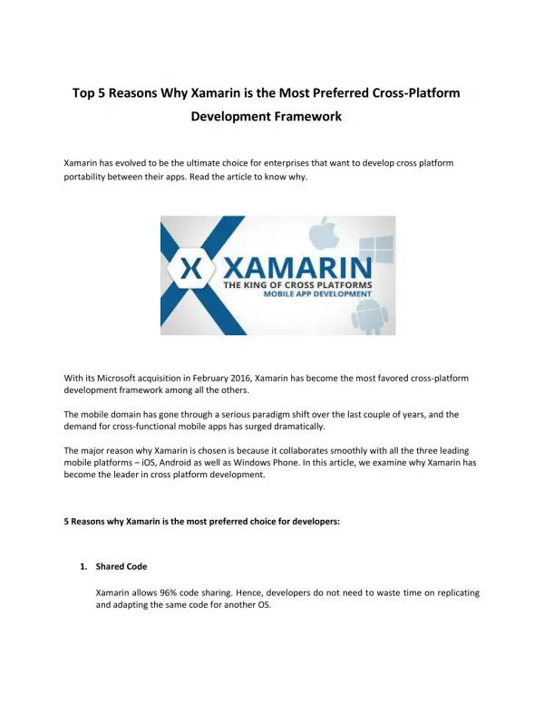 Outsource Xamarin Mobile App Developers