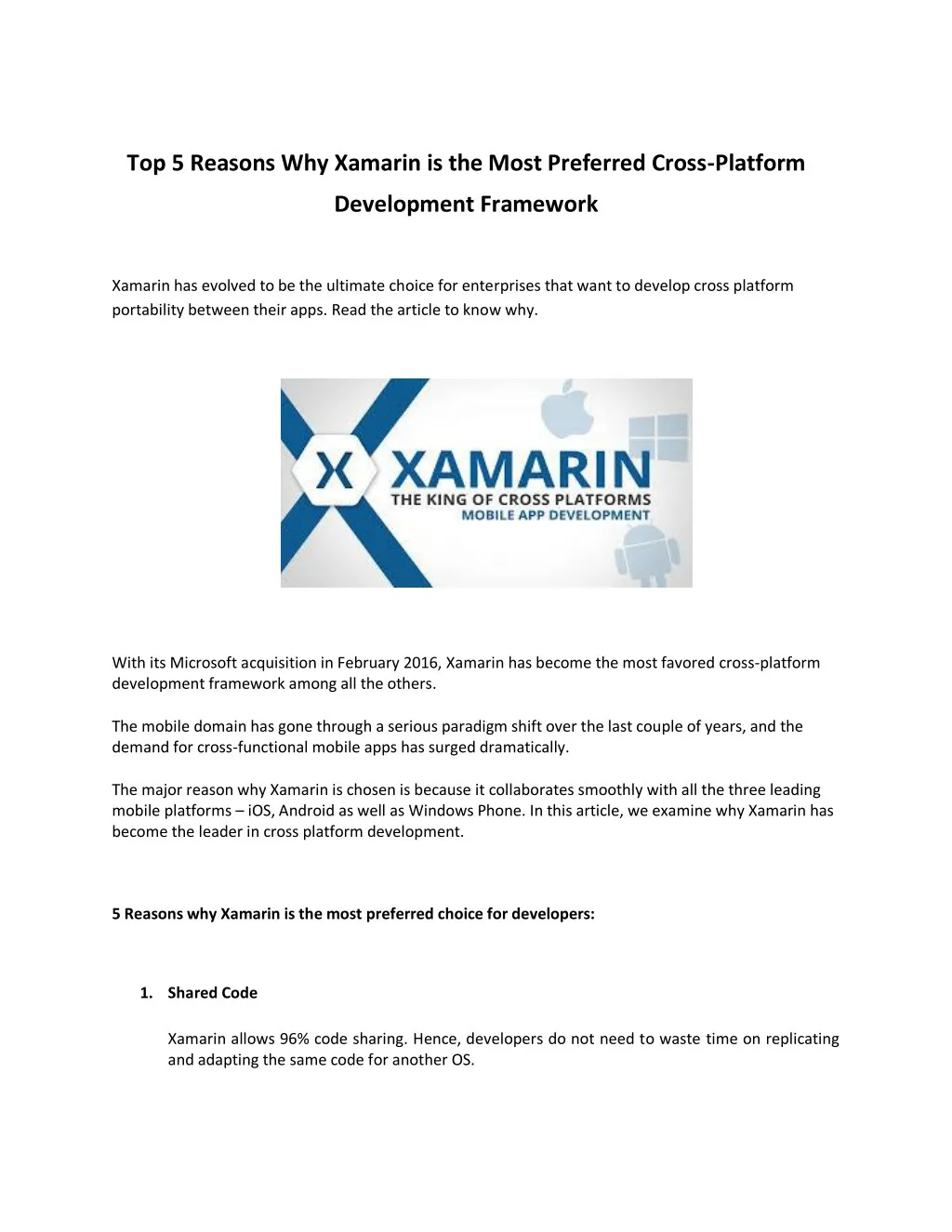 top 5 reasons why xamarin is the most preferred