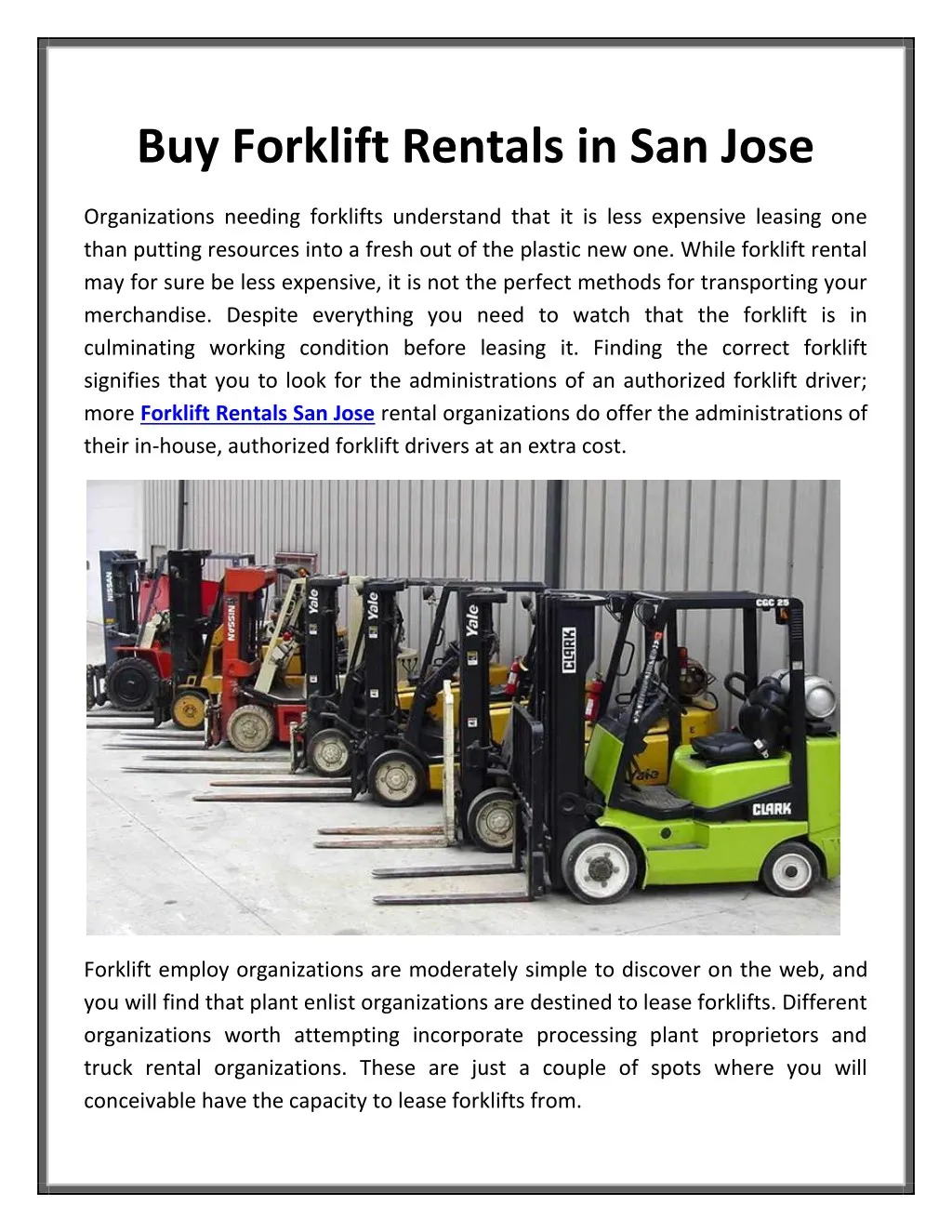 buy forklift rentals in san jose