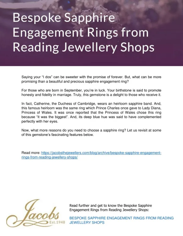 Bespoke Sapphire Engagement Rings from Reading Jewellery Shops