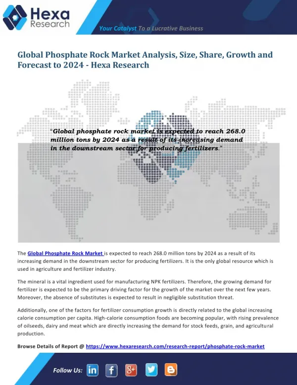 Global Phosphate Rock Market Analysis, Size, Share, Growth and Forecast to 2024