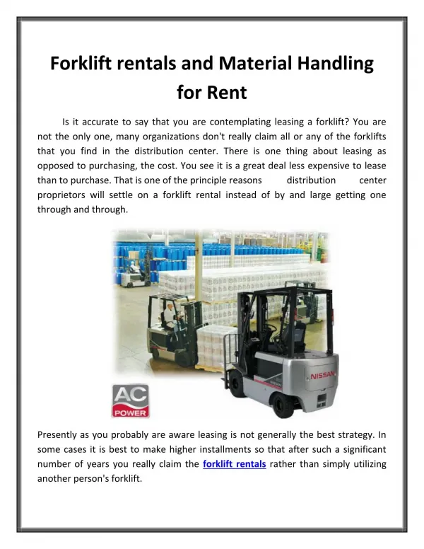 Forklift rentals and Material Handling for Rent