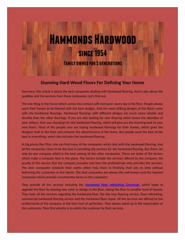 We provide the Hardwood Flooring In Cincinnati Oh