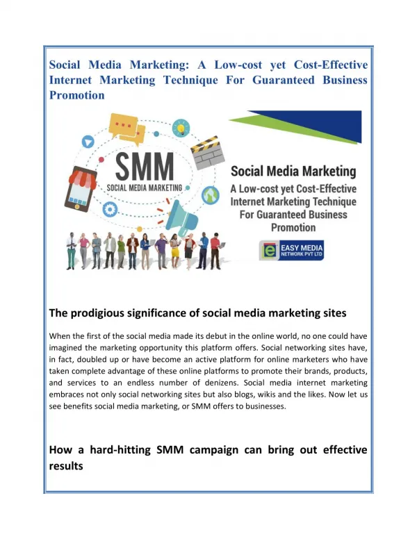 Social Media Marketing: A Low-cost yet Cost-Effective Internet Marketing Technique For Guaranteed Business Promotion