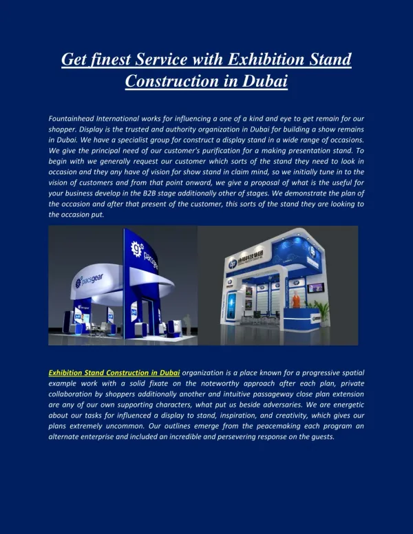 Get finest Service with Exhibition Stand Construction in Dubai