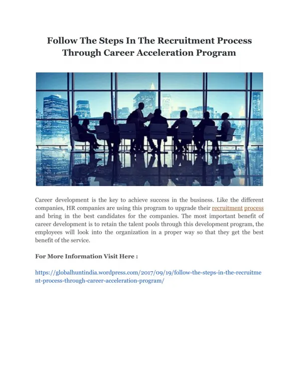 Follow The Steps In The Recruitment Process Through Career Acceleration Program