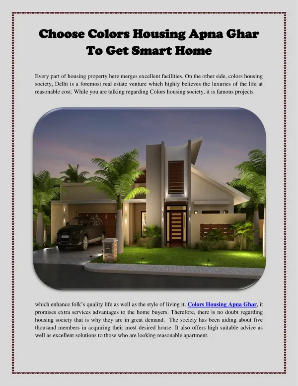 Choose Colors Housing Apna Ghar To Get Smart Home