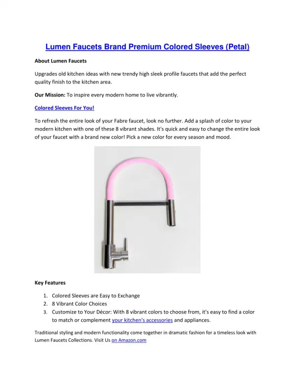 Lumen Faucets Brand Premium Colored Sleeves (Petal)