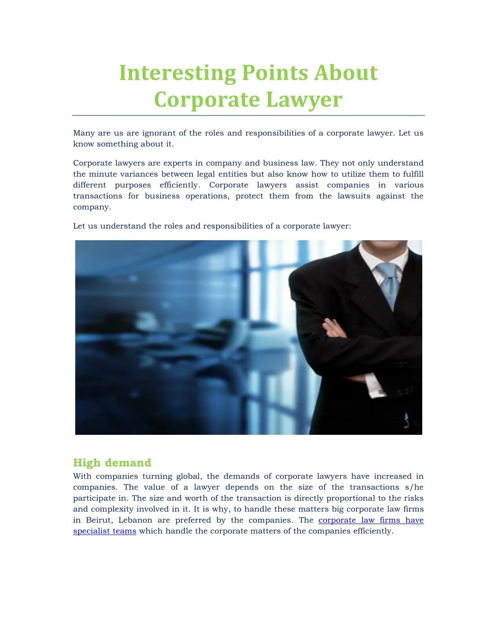 interesting points about corporate lawyer