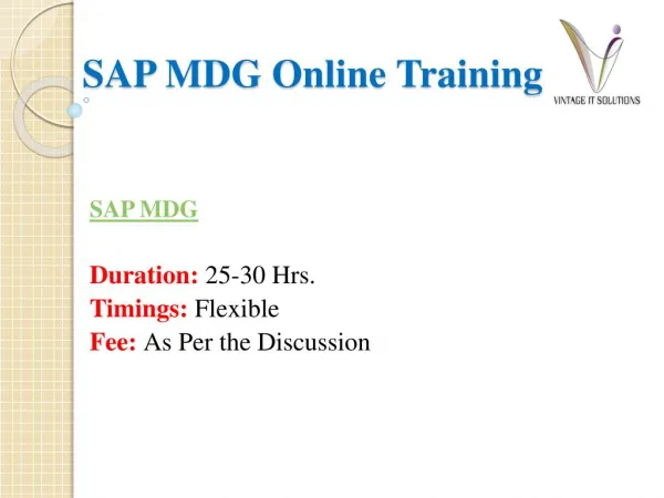 SAP MDG Course Content PPT
