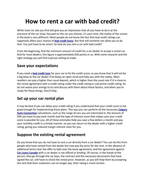 How to rent a car with bad credit?